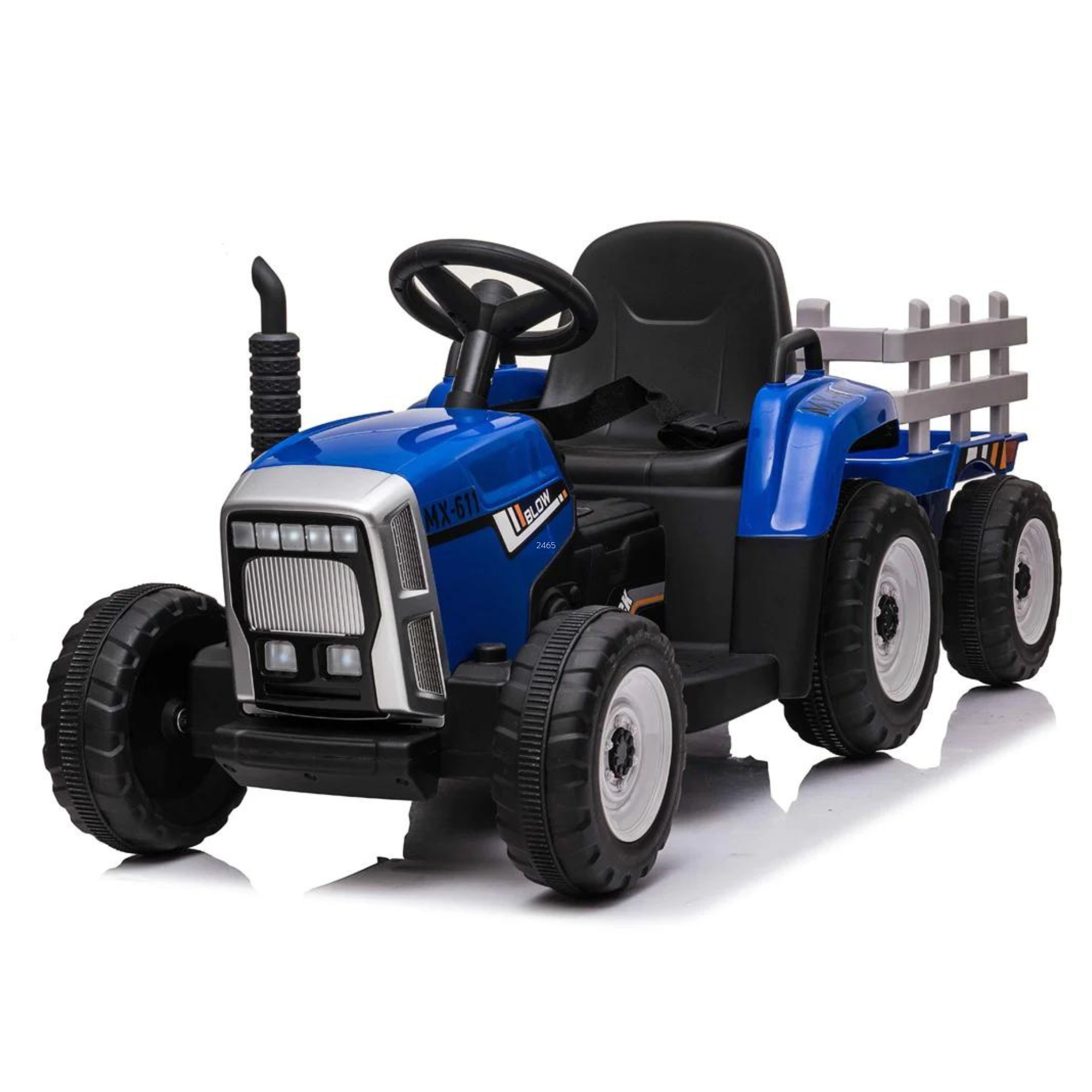 Blue 12v Electric Ride On Tractor Trailer